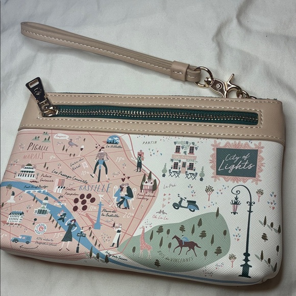 Spartina 449 Paris Map Wristlet - Cream and Pink 8.5” x 5.5” - Picture 4 of 6